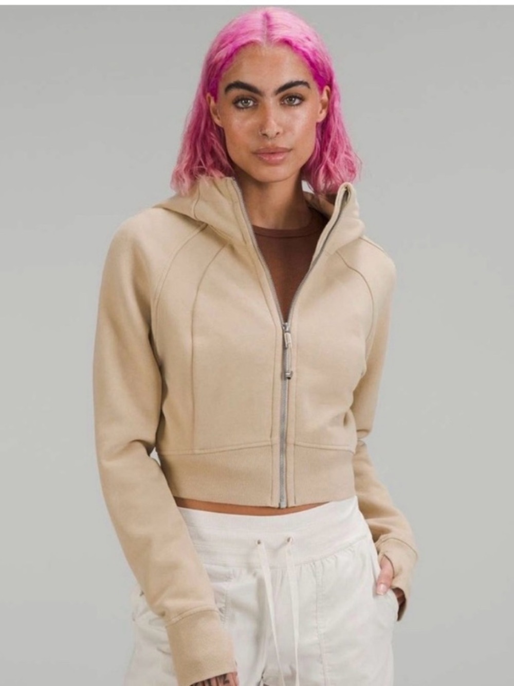 Lululemon Cropped Zip Hoodie Jacket Taupe size 8 - Picture 2 of 9